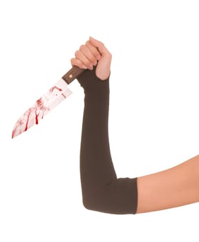 Woman killing victim with the knife on white background