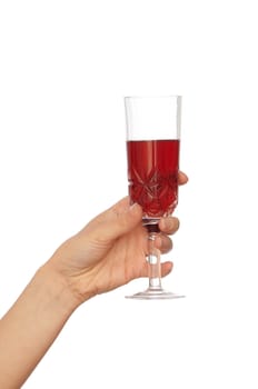 woman holding glass with red wine on the party