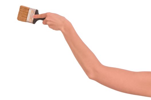 woman draws with brush on white background