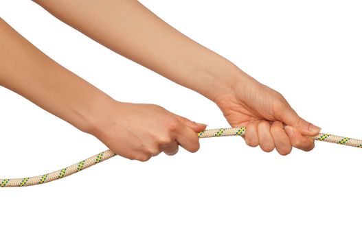 woman plays of pulling of a rope and wins