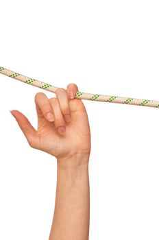 woman holding the string on gathering one's last strength to survive