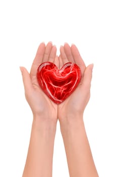 Woman holding red heart in the hand