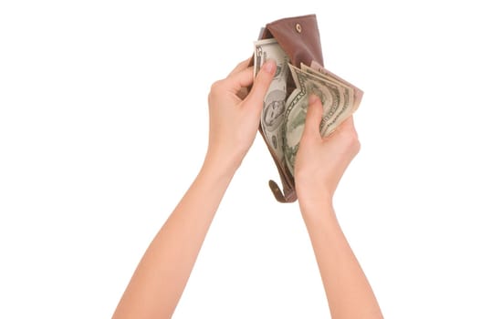 Woman taking money from the wallet for paying