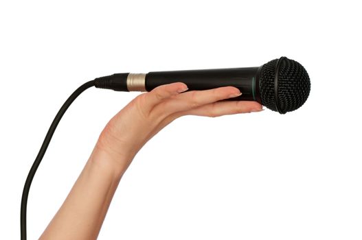 reporter holding big black microphone for interview