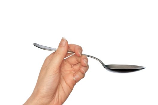 woman holding tablespoon in the hand for feeding a sick person