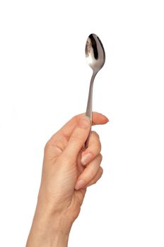 woman holding teaspoon in the hand for feeding a sick person