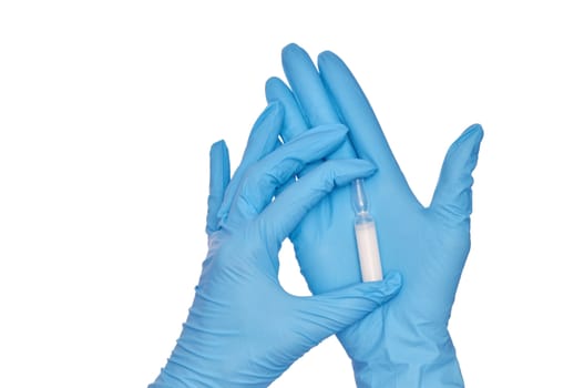 laboratory assistant takes ampoule for making a vaccination
