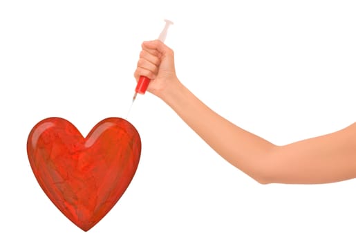 Woman making injection in the heart