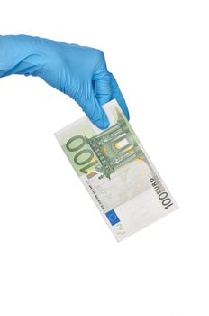 doctor holding fake of hundred euro in the hand