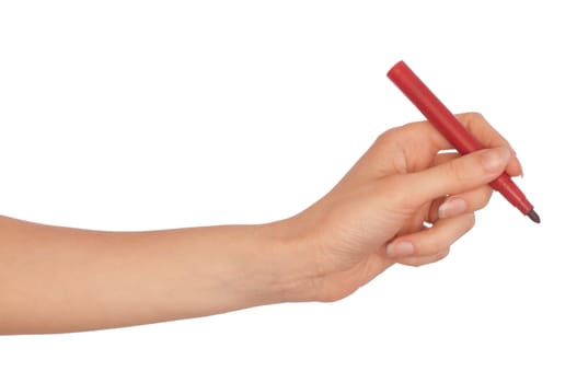 businesswoman drawing scheme with red felt-tip pen