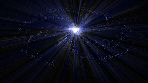 Blue space of glowing stars of the galaxy on dark background