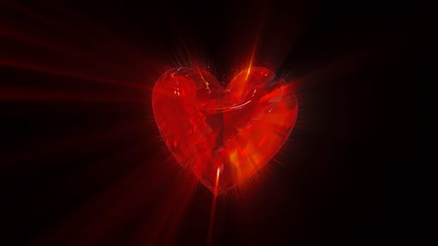 red glowing heart on the black background