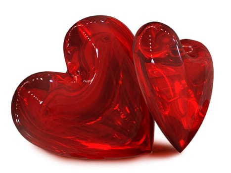 two red hearts in pair on white background