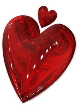 two red hearts in pair on white background