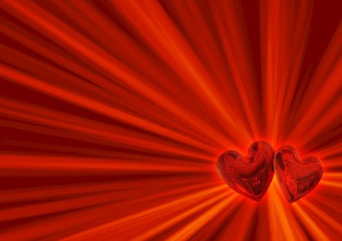 two red hearts in pair as background