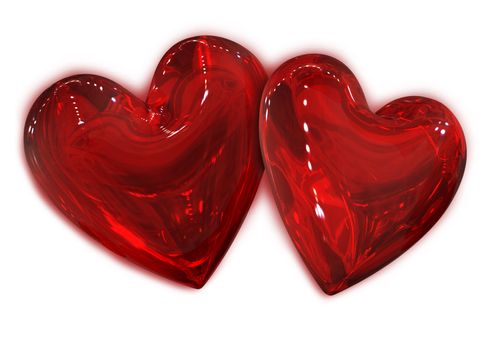 two red hearts in pair on white background