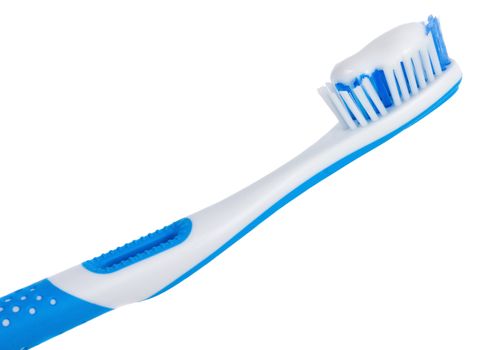 close-up tooth brush with tooth paste, isolated on white