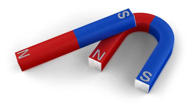 two red and blue magnets on white background