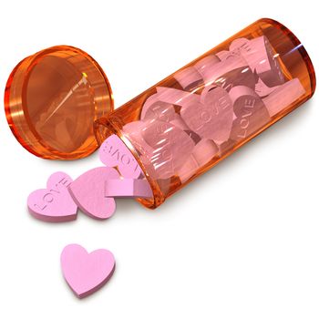 orange tube with love pills for anti-impotence on white background