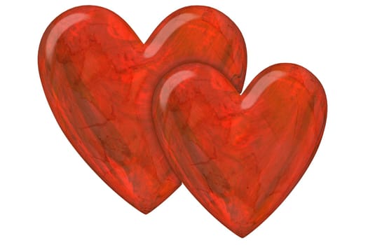 two red hearts in pair on white background