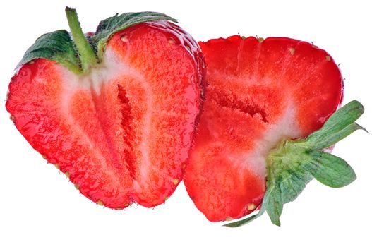 two parts of a sweet strawberry on white background
