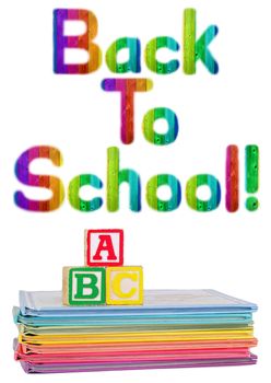 Back to School Written in Rainbow Color Wood Grain Letters