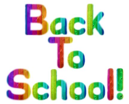 Back to School Written in Rainbow Color Wood Grain Letters