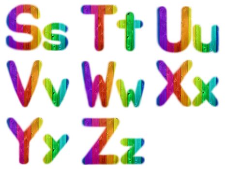 Letters S T U V W X Y Z with a Wooden Rainbow Background