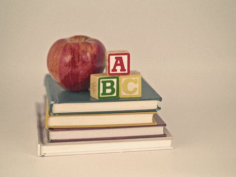 ABC Blocks and Apple on Children's Books Sepia Style