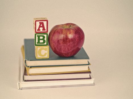 ABC Blocks and Apple on Children's Books Sepia Style