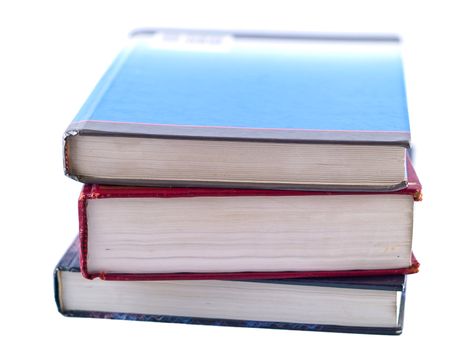 Old Textbooks stacked on a blank background