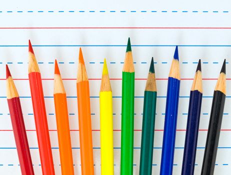 Rainbow of Colored Pencils Isolated on Lined Paper