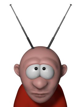 cartoon man with antenna on his head - 3d illustration