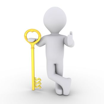 3d person is leaning on a golden dollar-key