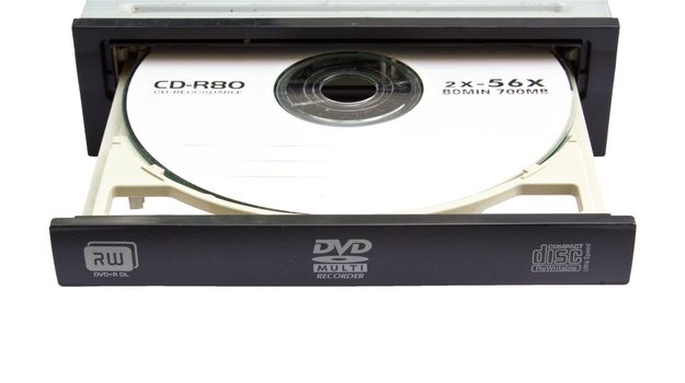 open dvd player on whiteground
