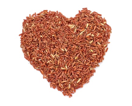 heart shape brown rice isolated on white background