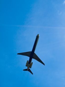 A Commercial Airliner Taking Off into a Partly Cloudy Blue Sky