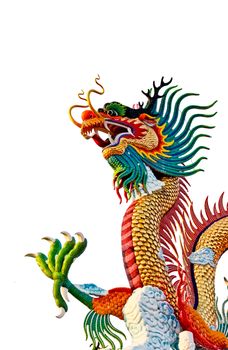 Colorful dragon statue isolated on white background.The statue of a Chinese dragon is believed that the power and longevity.