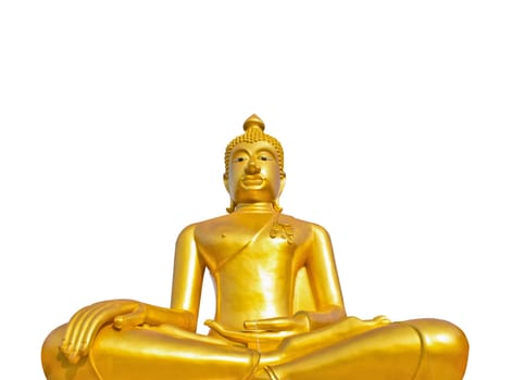 Golden Buddha statue in a Buddhist temple on white ground
