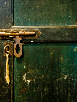 Steel door latch on old door