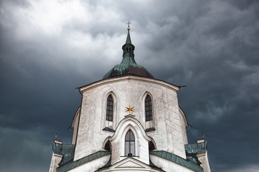 The pilgrimage church Green Hill before big storm - Monument UNESCO