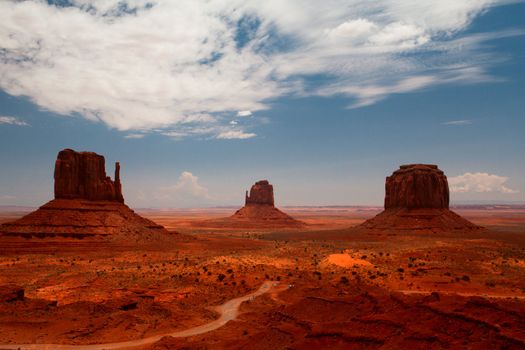 Peaks of rock formations in the Navajo Park of Monument Valley Utah