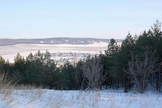 Village landscape in winter