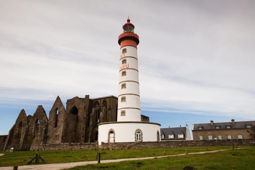 Lighthouse and ruin of monastery, Pointe de Saint Mathieu, Brittany, France