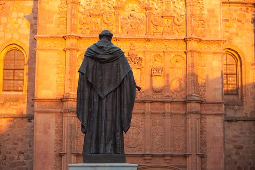 Detail of statue and Salamanca cathedral, Spain.
