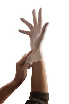 put on white medical glove for anything