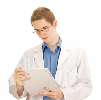 A young medical doctor with information about a patient