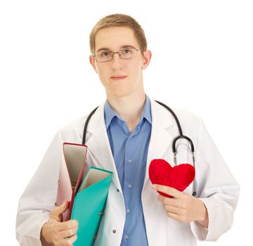 A young medical doctor with folders and a heart