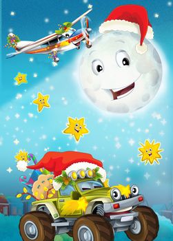 The beautiful occasional illustration with many different elements - many important subjects for the children - christmas, planes and planes