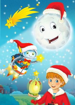 The beautiful illustration with many different elements - important for the children - christmas, robots and children